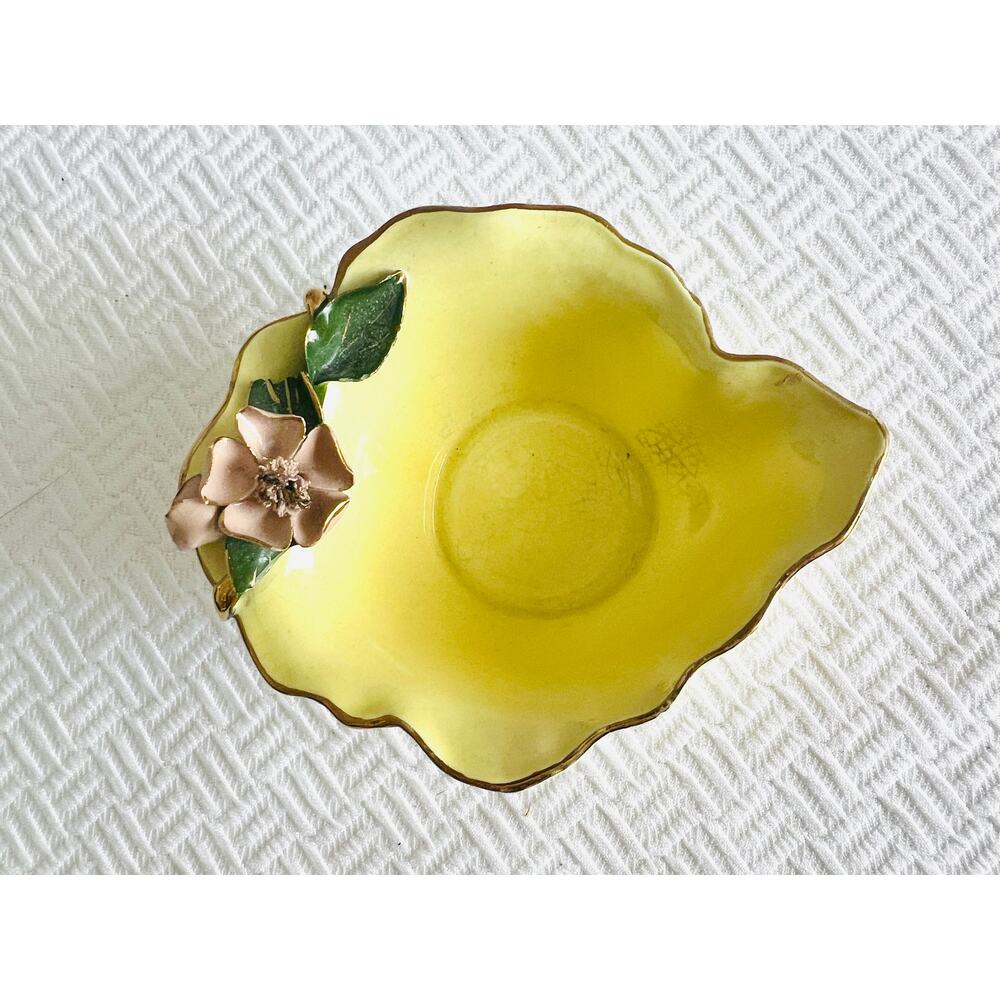 Vintage Deemar D.C. Yellow Ceramic Flower Trinket Dish Bowl 5” Ring Holder